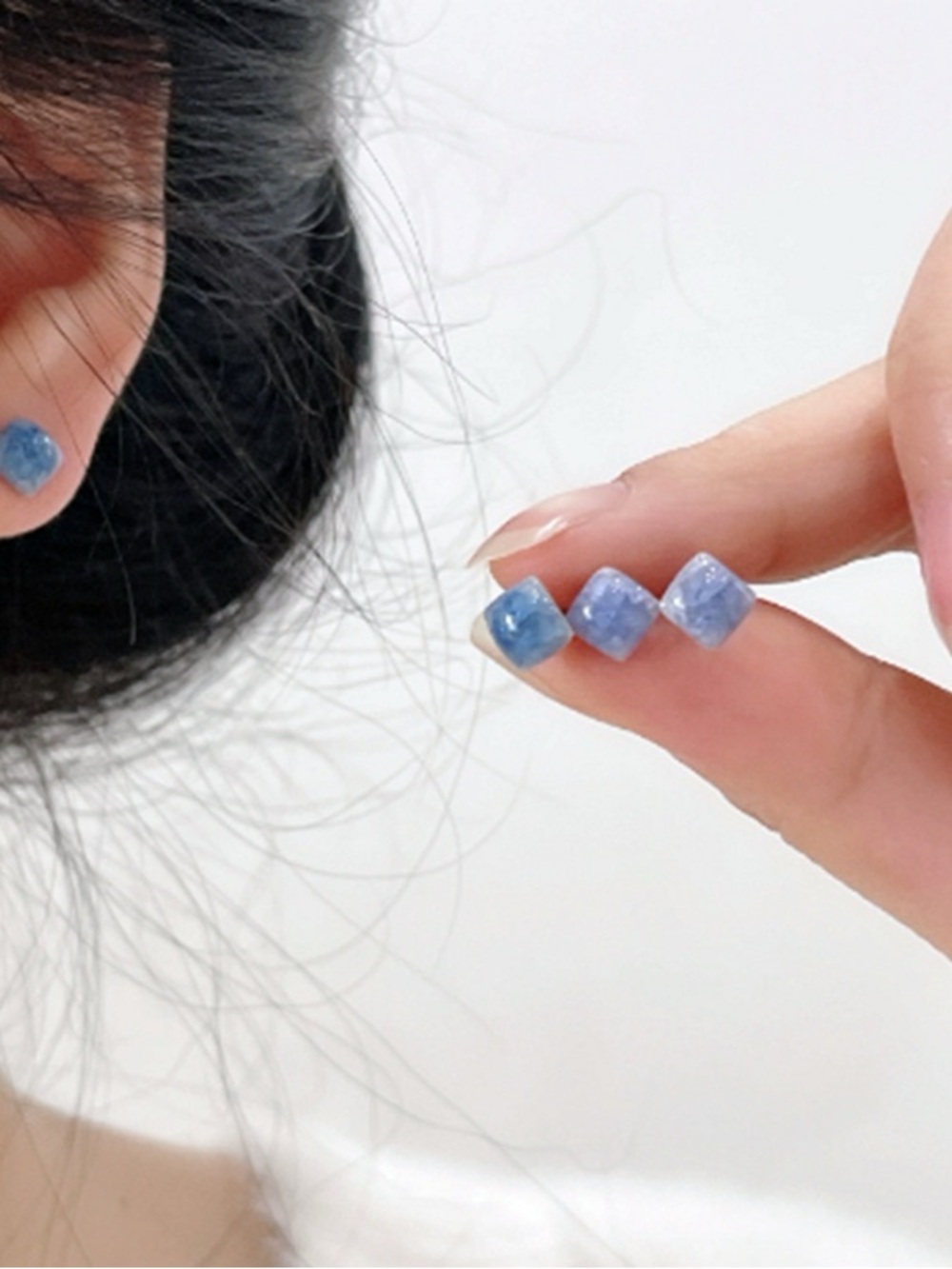 Blue Cubic Stud Earrings - Women Makeup Accent